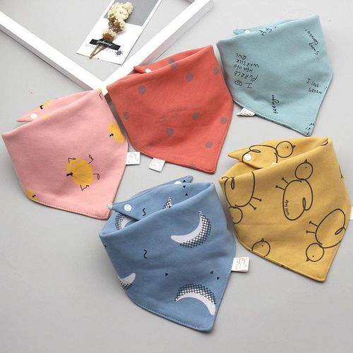 Cute Baby Printed Triangle Bib with Button Cotton Bandana Bibs