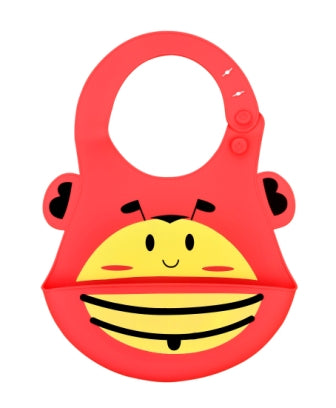 Baby Silicon Waterproof Bib Cartoon Design Teething Bibs With Food Catcher Bowl
