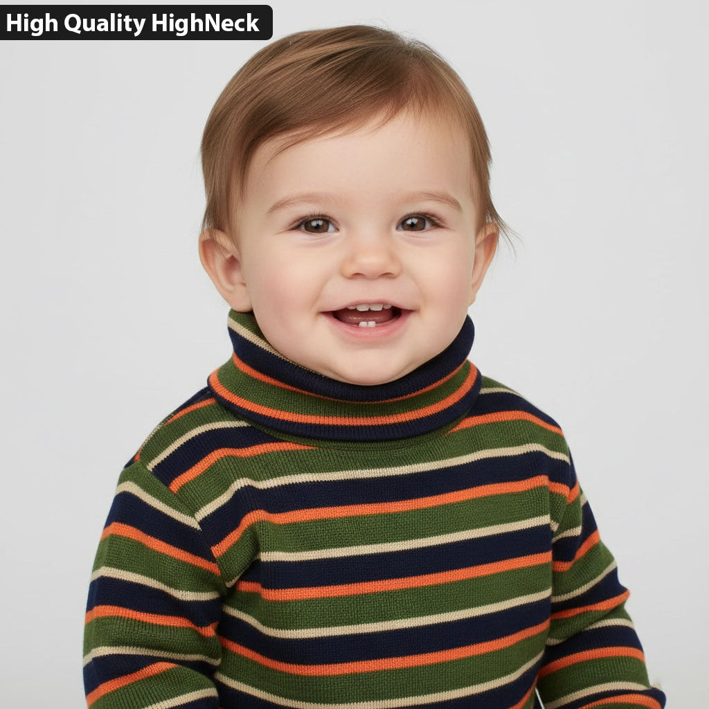 Baby Winter Warm Highneck Green Orange Black Striped (0m-2y)