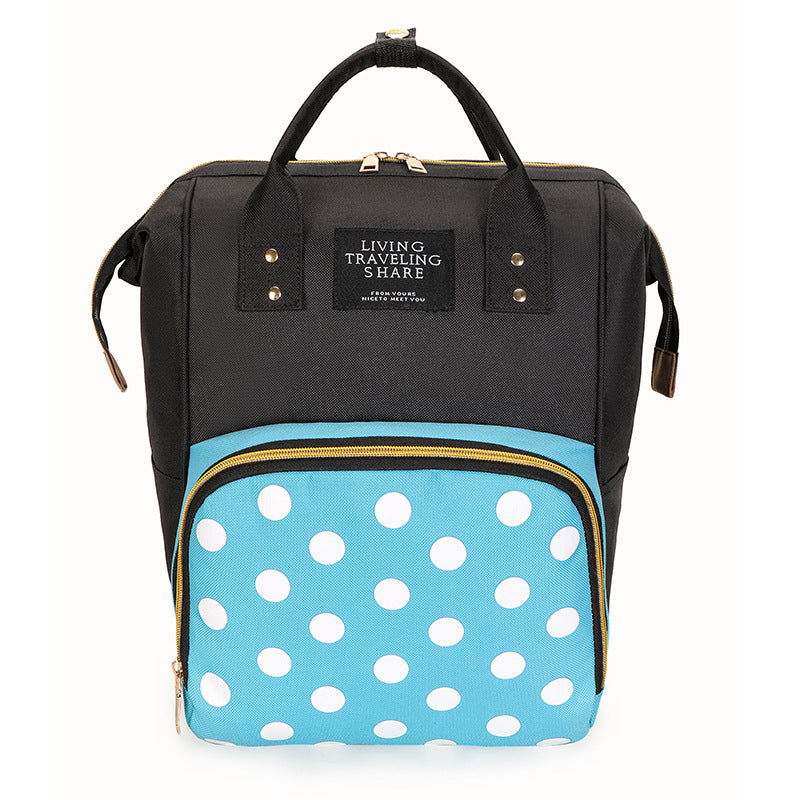 Imported Fashionable Waterproof Oxford Mother Diaper Bag Polka Dots Print Backpack Large Capacity