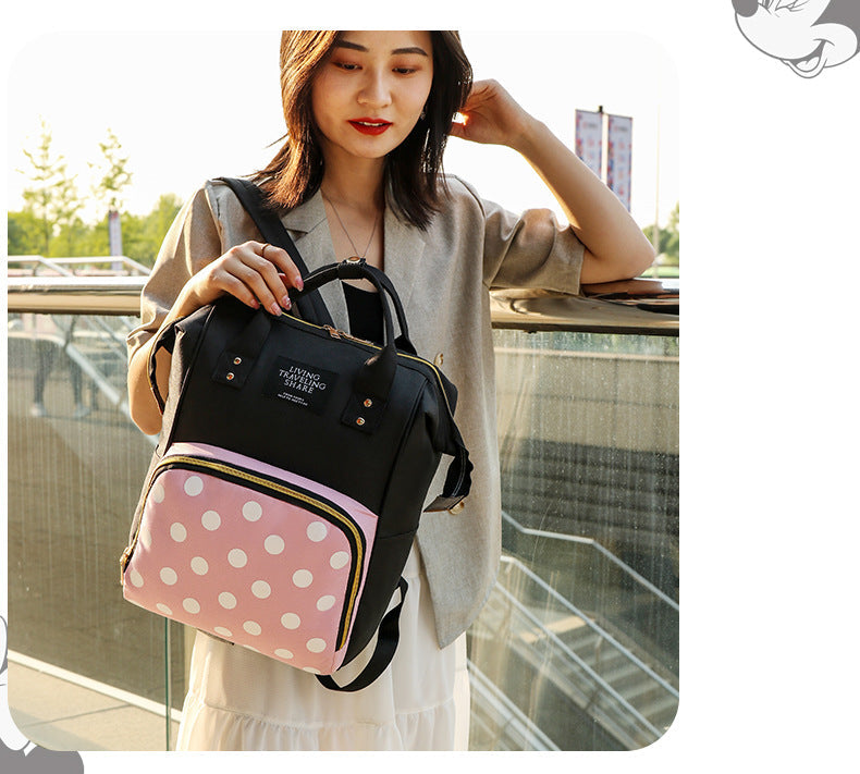 Imported Fashionable Waterproof Oxford Mother Diaper Bag Polka Dots Print Backpack Large Capacity