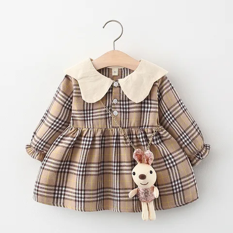Imported 3D Bear Toy Baby Girl Long Sleeve Shirt Frock for 6 Months - 4 Years