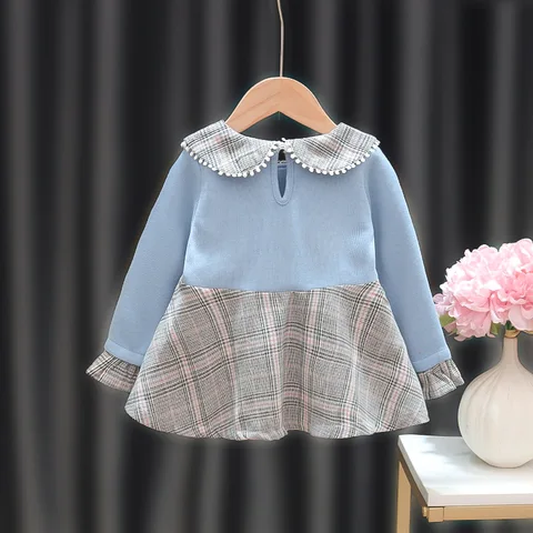 Imported Baby Girl Cute Bowtie Dual Color Long Sleeve Shirt Frock for 6 Months - 3 Years