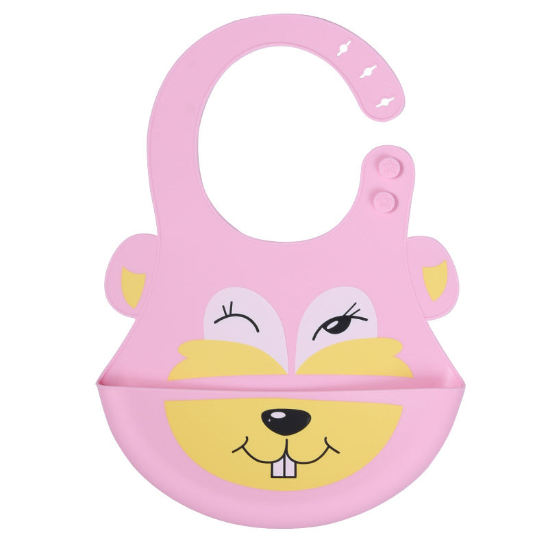 Baby Silicon Waterproof Bib Cartoon Design Teething Bibs With Food Catcher Bowl