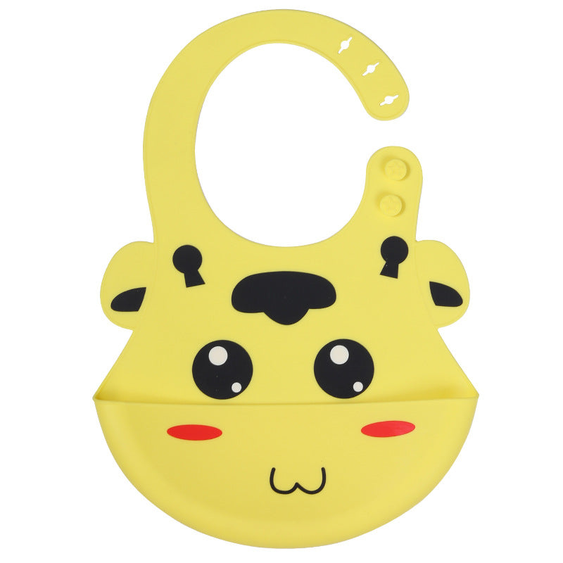 Baby Silicon Waterproof Bib Cartoon Design Teething Bibs With Food Catcher Bowl