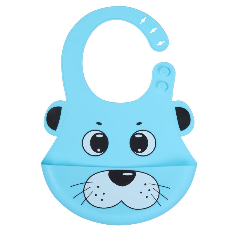 Baby Silicon Waterproof Bib Cartoon Design Teething Bibs With Food Catcher Bowl