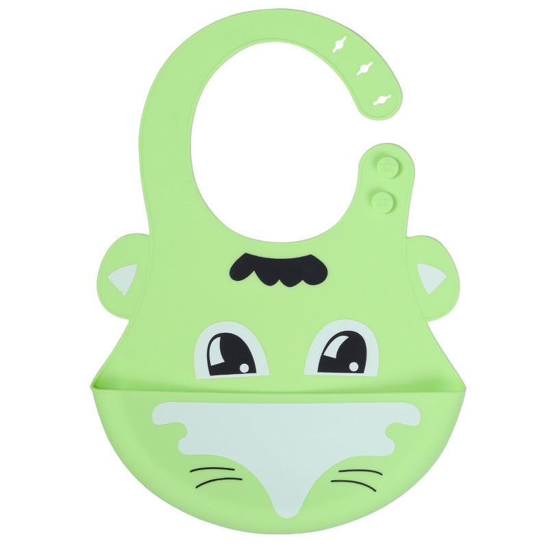 Baby Silicon Waterproof Bib Cartoon Design Teething Bibs With Food Catcher Bowl