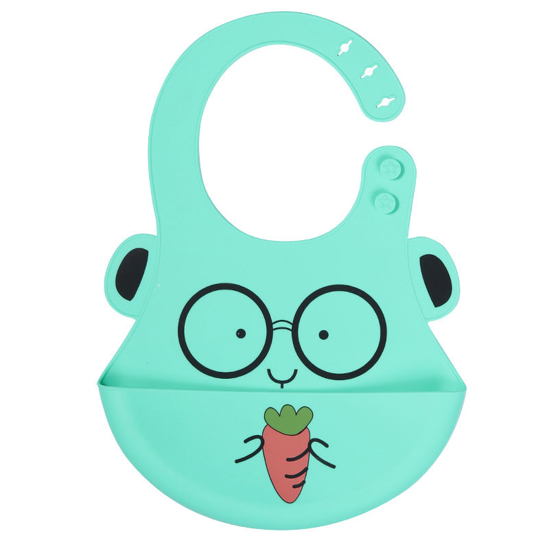 Baby Silicon Waterproof Bib Cartoon Design Teething Bibs With Food Catcher Bowl