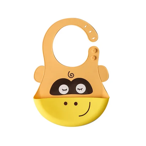 Baby Silicon Waterproof Bib Cartoon Design Teething Bibs With Food Catcher Bowl