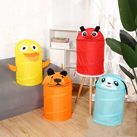 Imported Cartoon Foldable Laundry Basket with Cover Dirty Clothes Toy Basket