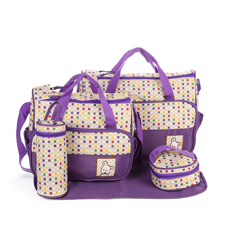Imported Waterproof 5 Pcs Mommy Diaper Bag Set 5Pcs/Set Large Capacity Maternity Bags Polka Dots for Babies For Travel