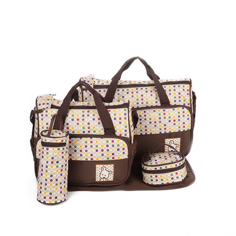 Imported Waterproof 5 Pcs Mommy Diaper Bag Set 5Pcs/Set Large Capacity Maternity Bags Polka Dots for Babies For Travel