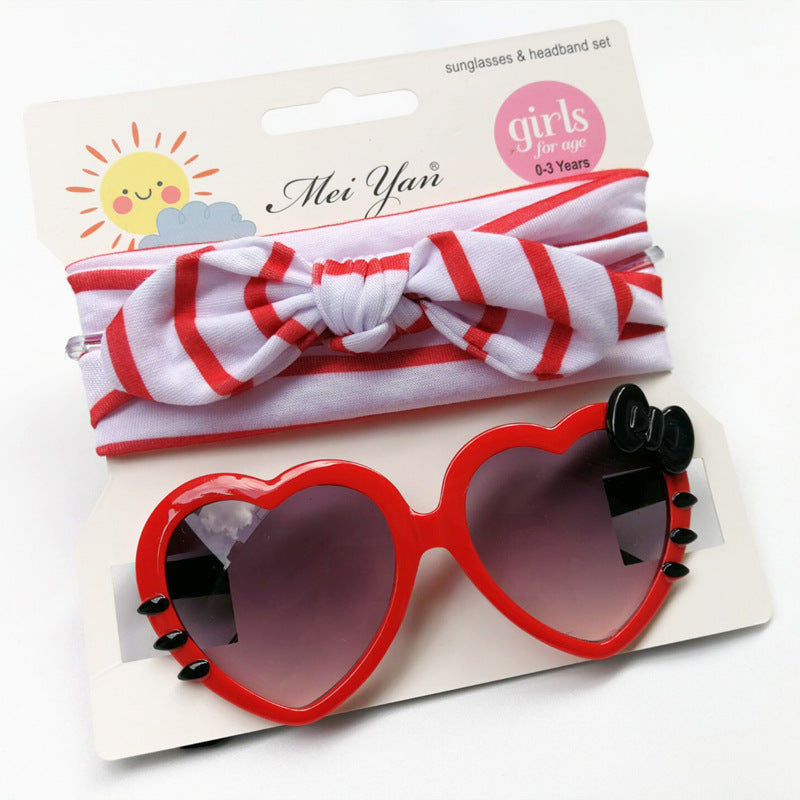 Imported Baby Girls Bow Heart Fashion  Headband and Sunglasses Set for 0-3 Years