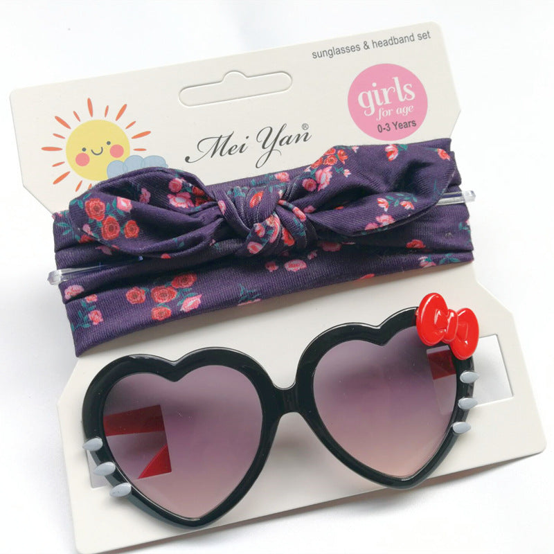 Imported Baby Girls Bow Heart Fashion  Headband and Sunglasses Set for 0-3 Years