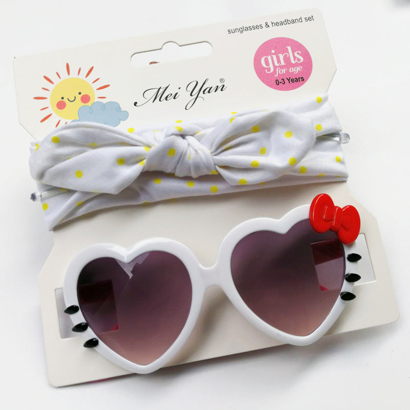 Imported Baby Girls Bow Heart Fashion  Headband and Sunglasses Set for 0-3 Years