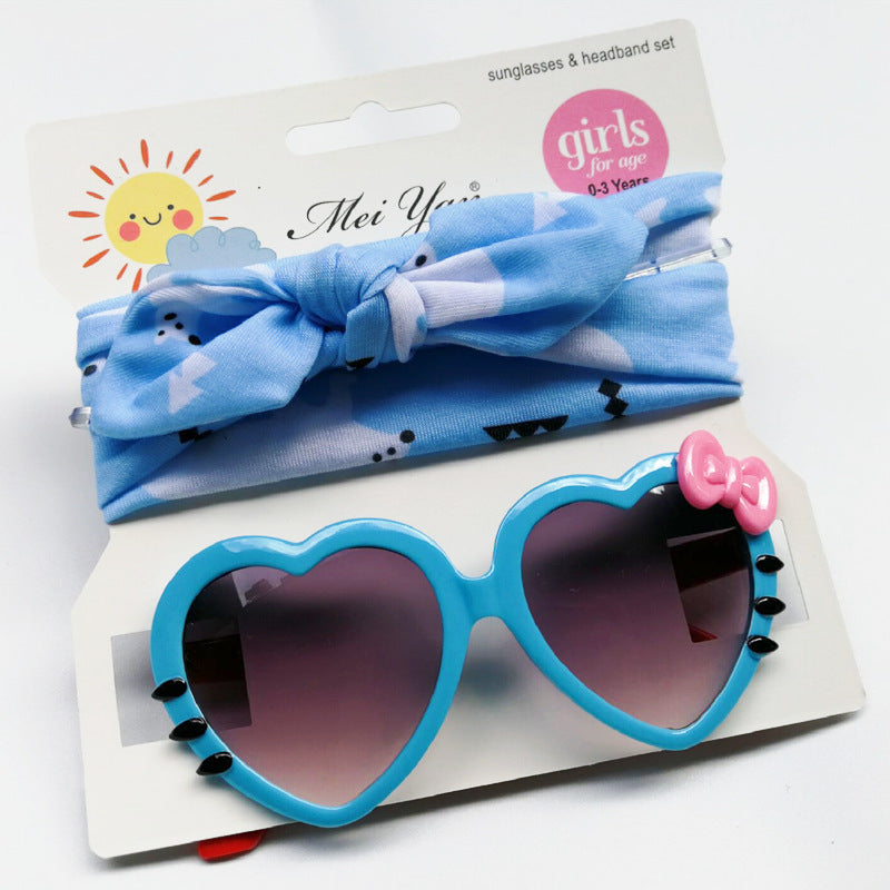 Imported Baby Girls Bow Heart Fashion  Headband and Sunglasses Set for 0-3 Years