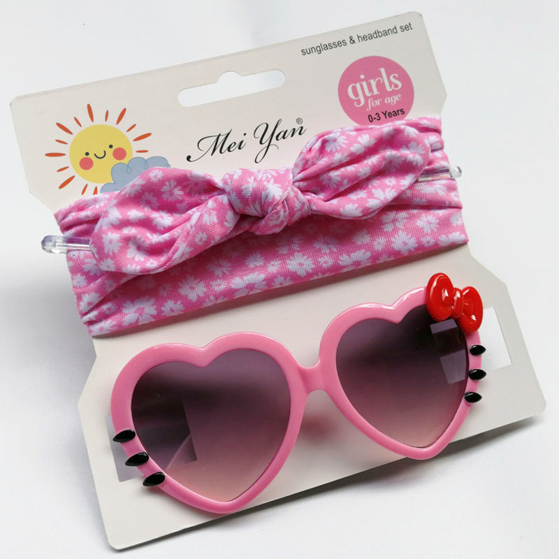 Imported Baby Girls Bow Heart Fashion  Headband and Sunglasses Set for 0-3 Years