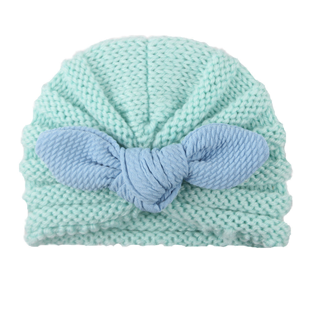 Imported 1 Pc Baby Kids Warm Winter Baby Turban Cap Sweet Knot Knitted Hat Bowknot Children Woolen Hat for 0-24 Months