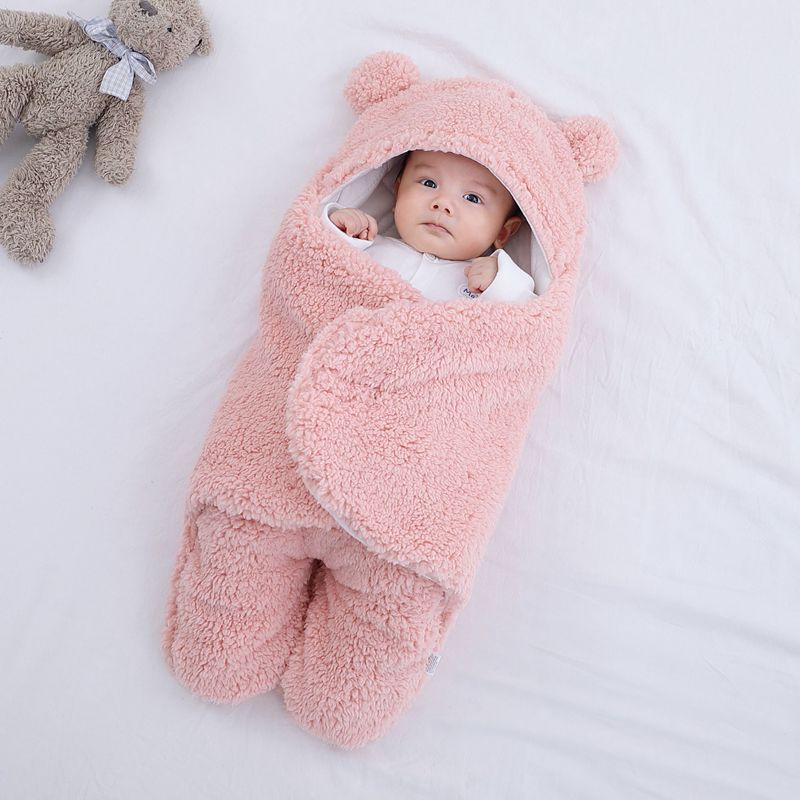Imported Winter Baby Super Soft Sleeping Bag Flannel Swaddle Wrap with Legs and Hood Receiving Blanket 0-6 Months