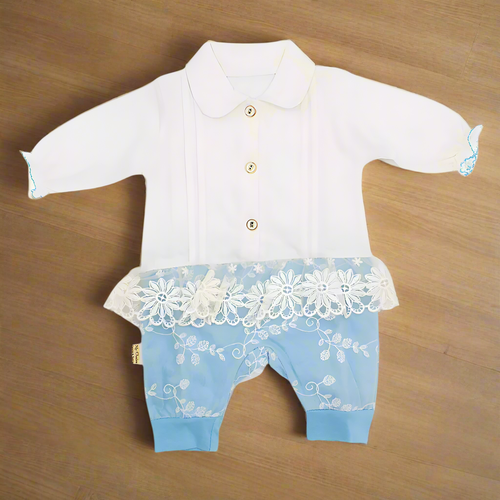 Baby Girl Fancy Embroidered Flowers Full Sleeves Romper for 0-12 Months