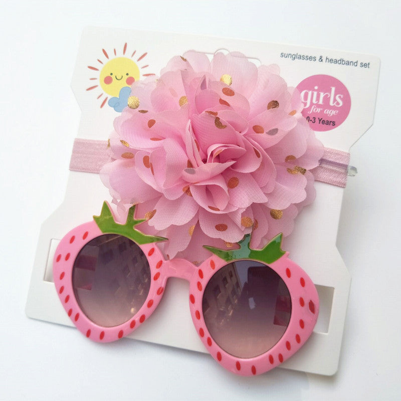 Imported Baby Girls Bow Heart Fashion  Headband and Sunglasses Set for 0-3 Years