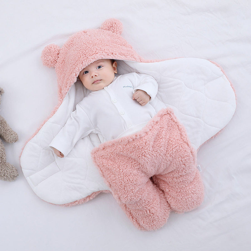 Imported Winter Baby Sleeping Bag Flannel Swaddle Wrap with Legs and Hood Receiving Blanket Sleeping Bag for 0-9 Months