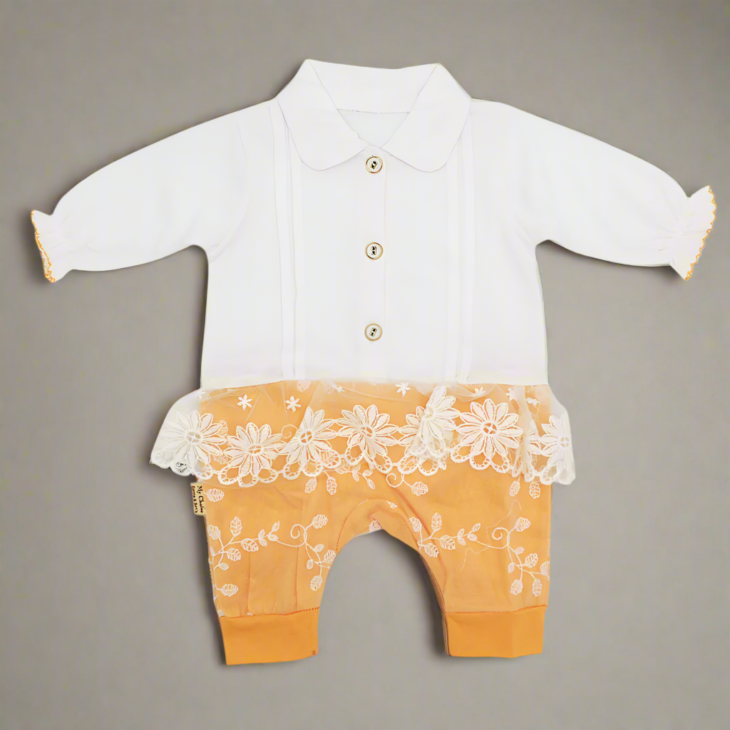 Baby Girl Fancy Embroidered Flowers Full Sleeves Romper for 0-12 Months