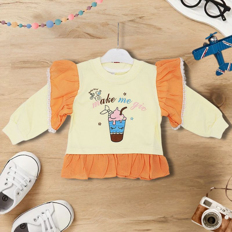 Baby Girl Ice Cream Long Sleeve Pullover Frilly Frock Sweatshirt Frock for 9 Months - 3.5 Years
