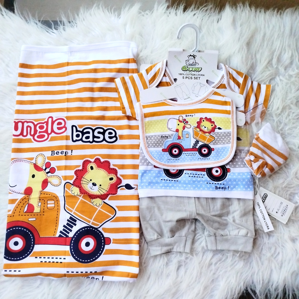 Newborn Baby Cute Bear 5 Pcs Summer Cotton Stuff Starter Set for 0-3 Months