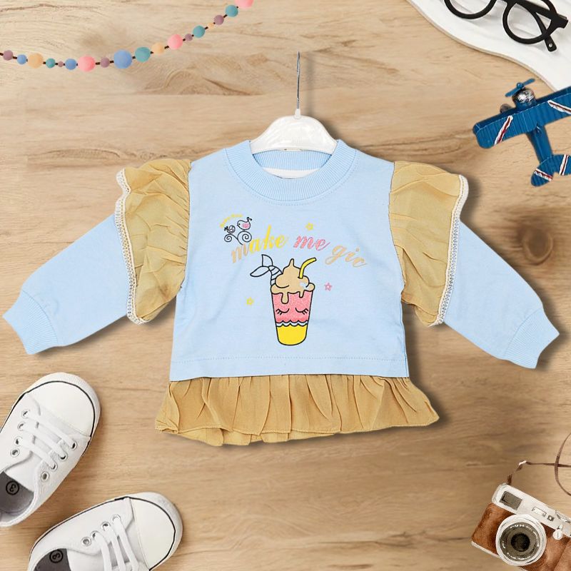 Baby Girl Ice Cream Long Sleeve Pullover Frilly Frock Sweatshirt Frock for 9 Months - 3.5 Years