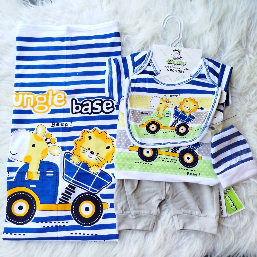 Newborn Baby Cute Bear 5 Pcs Summer Cotton Stuff Starter Set for 0-3 Months