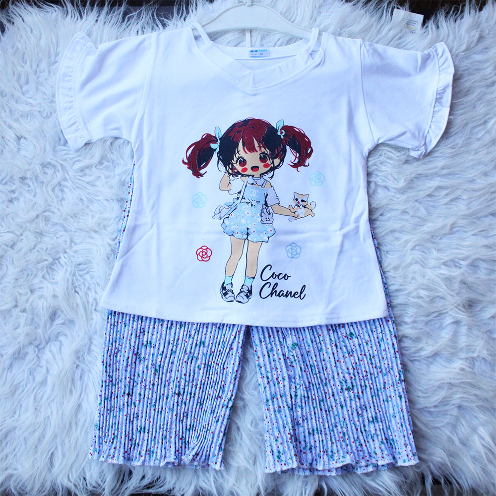 Imported Baby Girl Cute Doll Butterfly Sleeves Shirt with Crush Pleated Wide Leg Flappers for 12 Months - 4 years