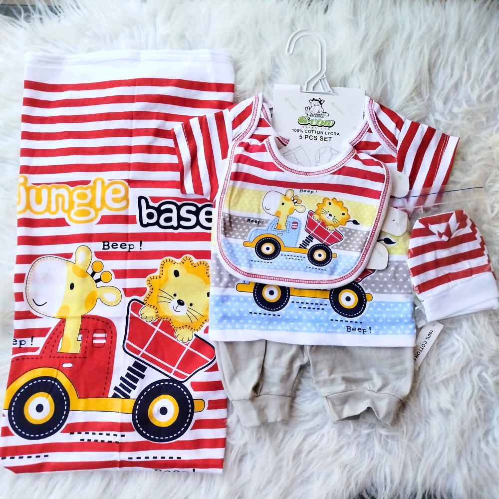 Newborn Baby Cute Bear 5 Pcs Summer Cotton Stuff Starter Set for 0-3 Months
