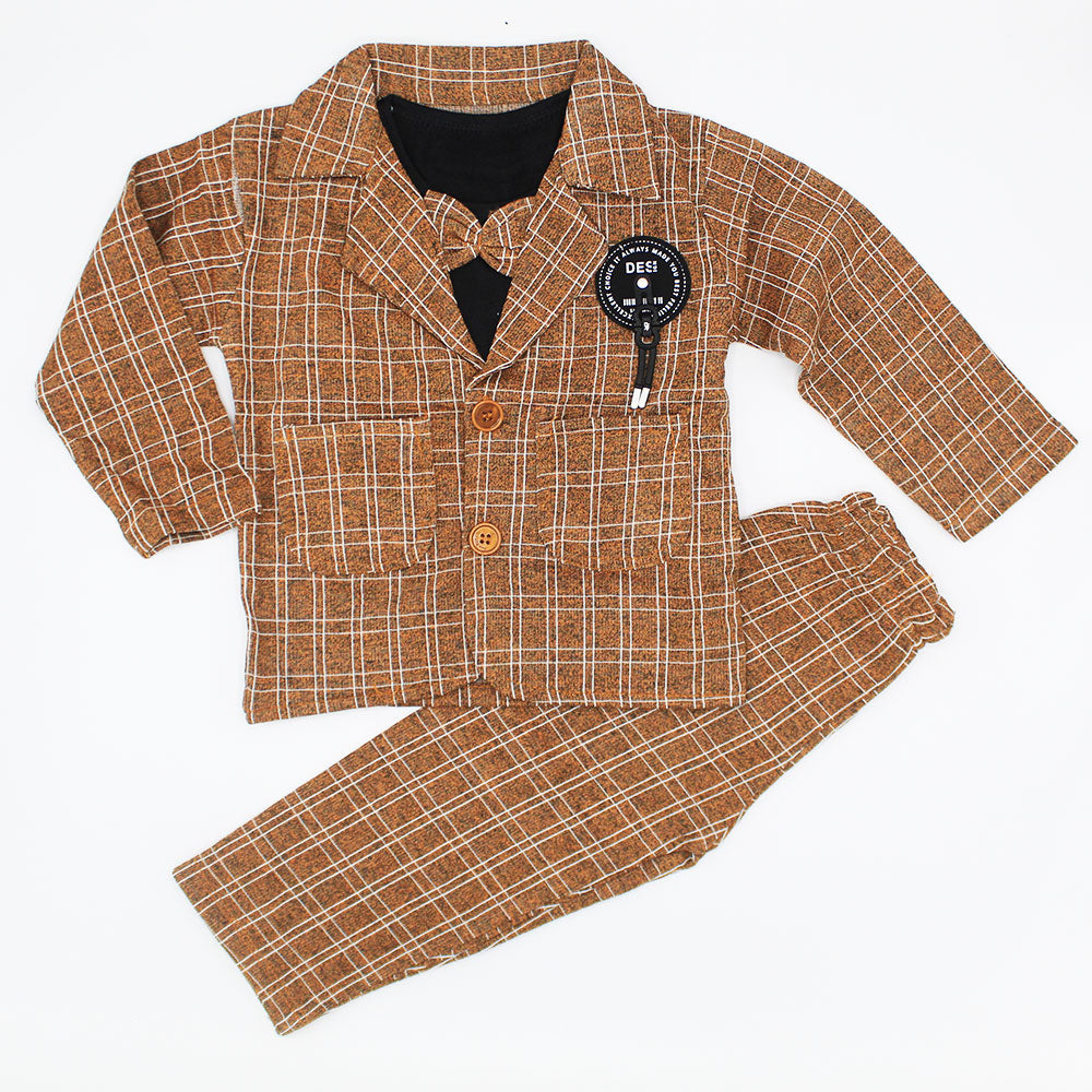 Boys Checkered 3 Piece Coat Style Bow Dress with Fashionable Pants for 12 Months - 3 Years