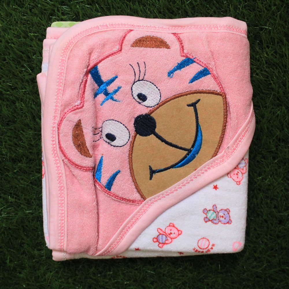 3D Embroidered Cute Bear Baby Hooded Bath Towel for 0-1 Year