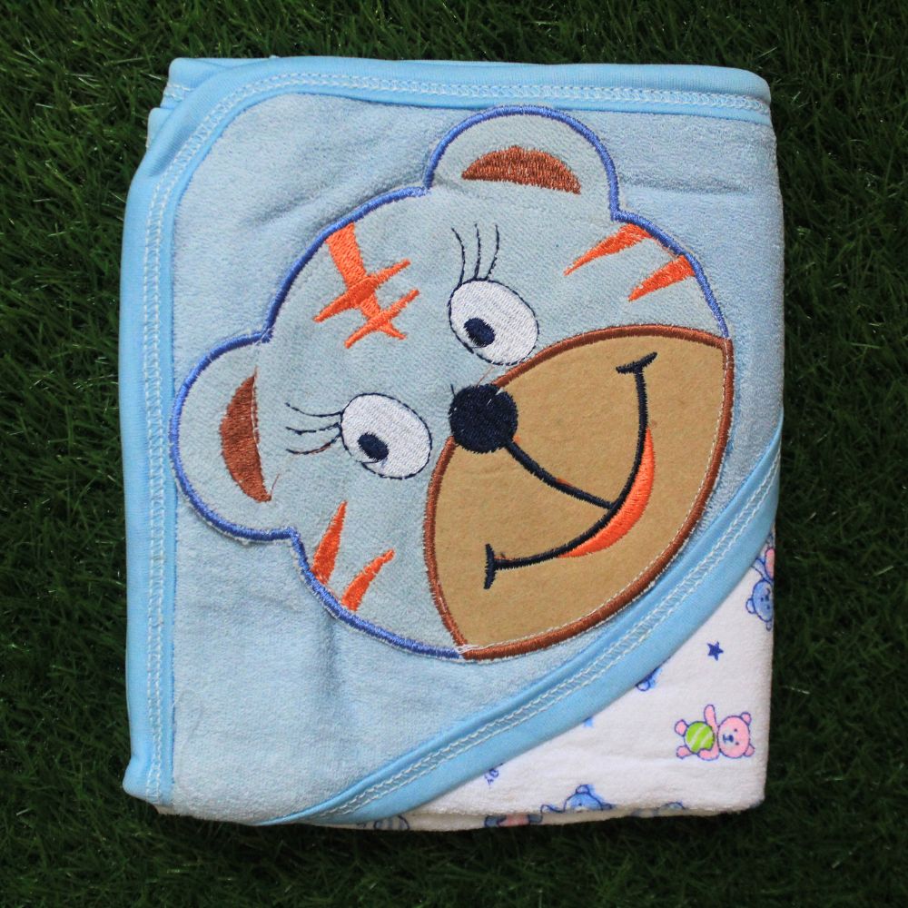 3D Embroidered Cute Bear Baby Hooded Bath Towel for 0-1 Year