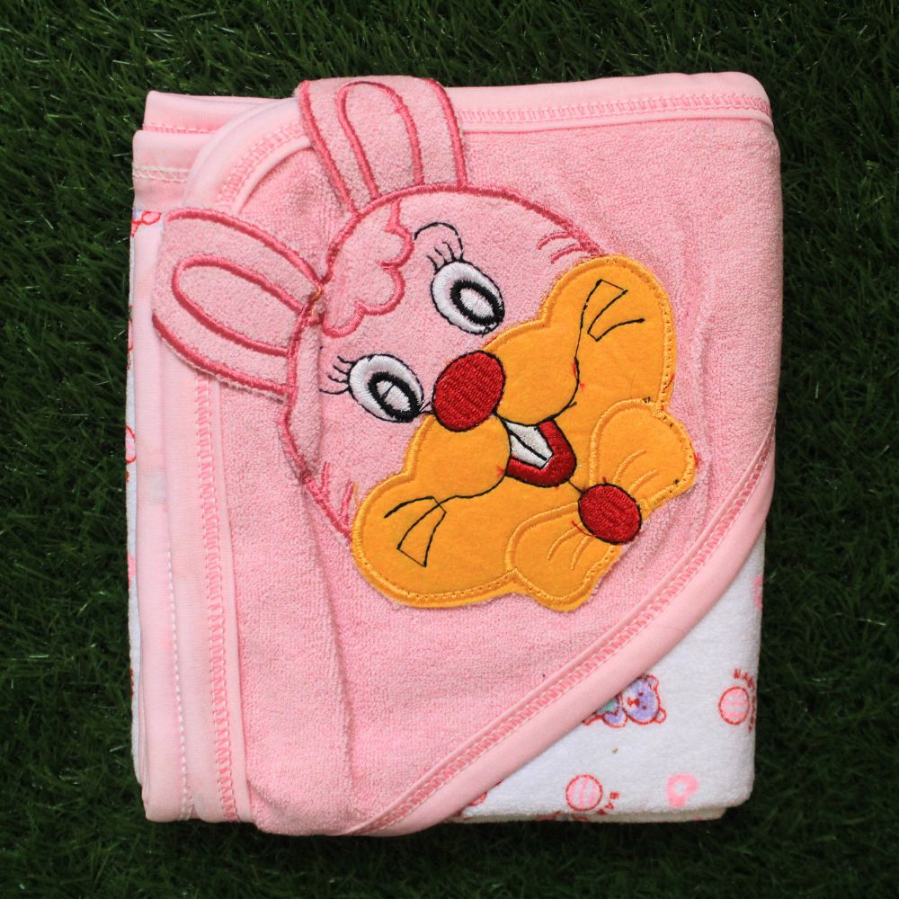 3D Embroidered Cute Bunny Baby Hooded Bath Towel for 0-1 Year