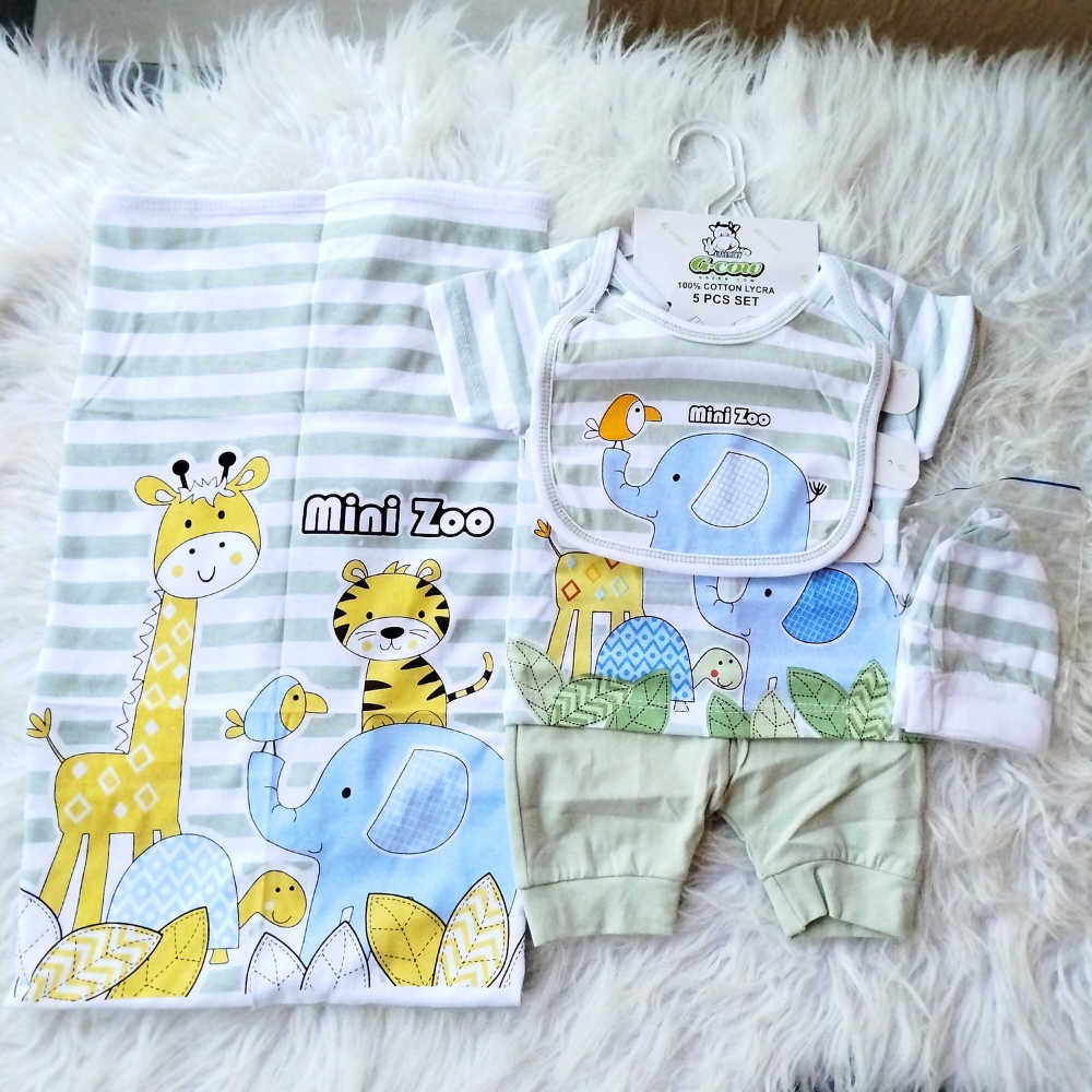 Newborn Baby Cute Bear 5 Pcs Summer Cotton Stuff Starter Set for 0-3 Months