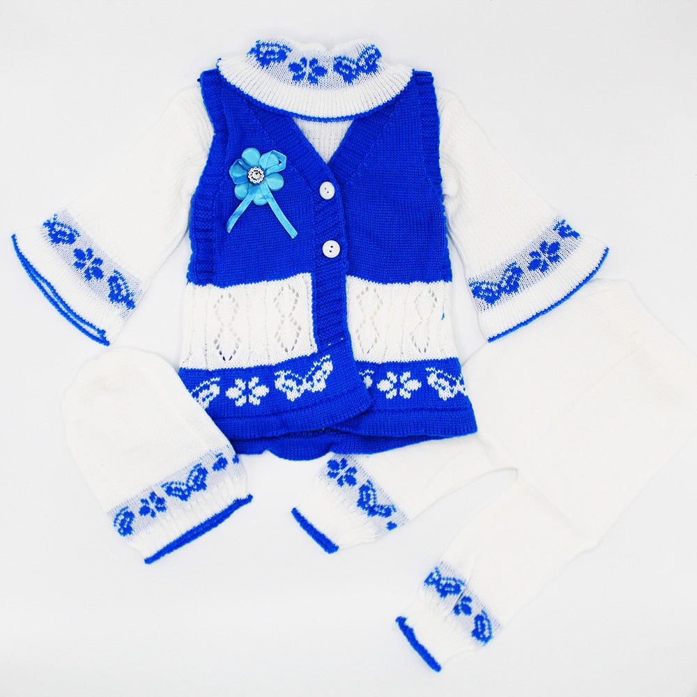 Baby Girl Winter Woolen Knitted Baby Dual Colored 4 Pcs Sweater Suit With Cap for 3-9 Months