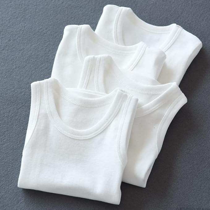 Baby Kids Pack Of 2 Pcs Sleeveless Tank Top Soft Cotton Vest Plain White for 0-3 Years