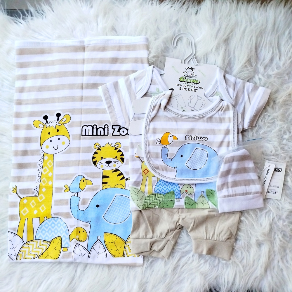 Newborn Baby Cute Bear 5 Pcs Summer Cotton Stuff Starter Set for 0-3 Months
