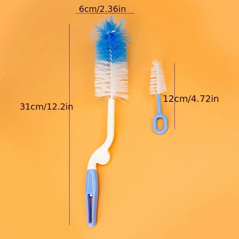 Imported 2 Pcs Rotating Nylon Bottle Brush & Nipple Brush Feeder Brush Set