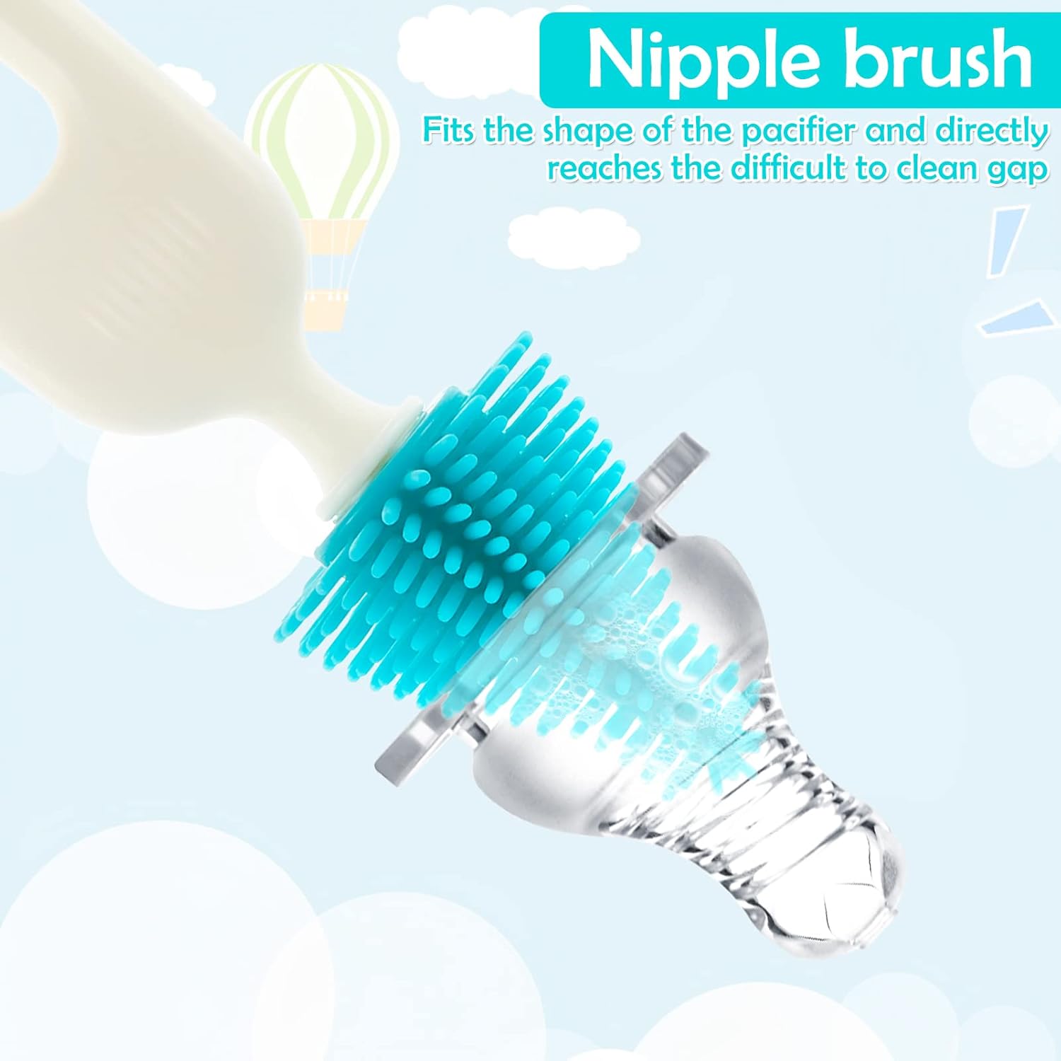 Imported Silicone Rotating Feeder Brush Set with Stand | Bottle, Pacifier & Straw Cleaner