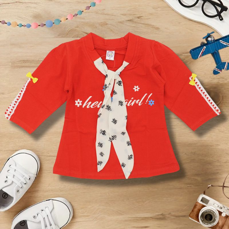 Baby Girl Cute Knot Long Sleeve Pullover Shirt with Embordered Sleeves for 9 Months - 3.5 Years