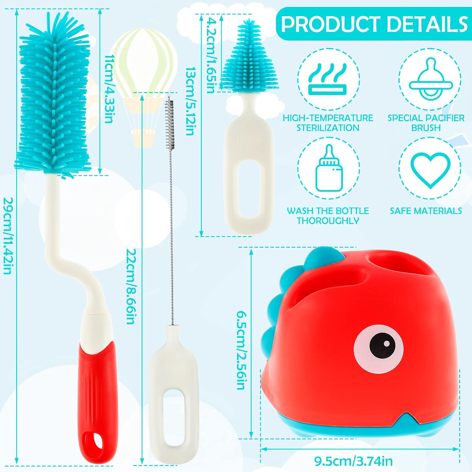 Imported Silicone Rotating Feeder Brush Set with Stand | Bottle, Pacifier & Straw Cleaner