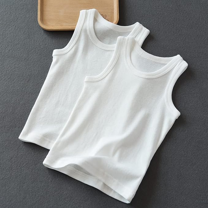 Baby Kids Pack Of 2 Pcs Sleeveless Tank Top Soft Cotton Vest Plain White for 0-3 Years