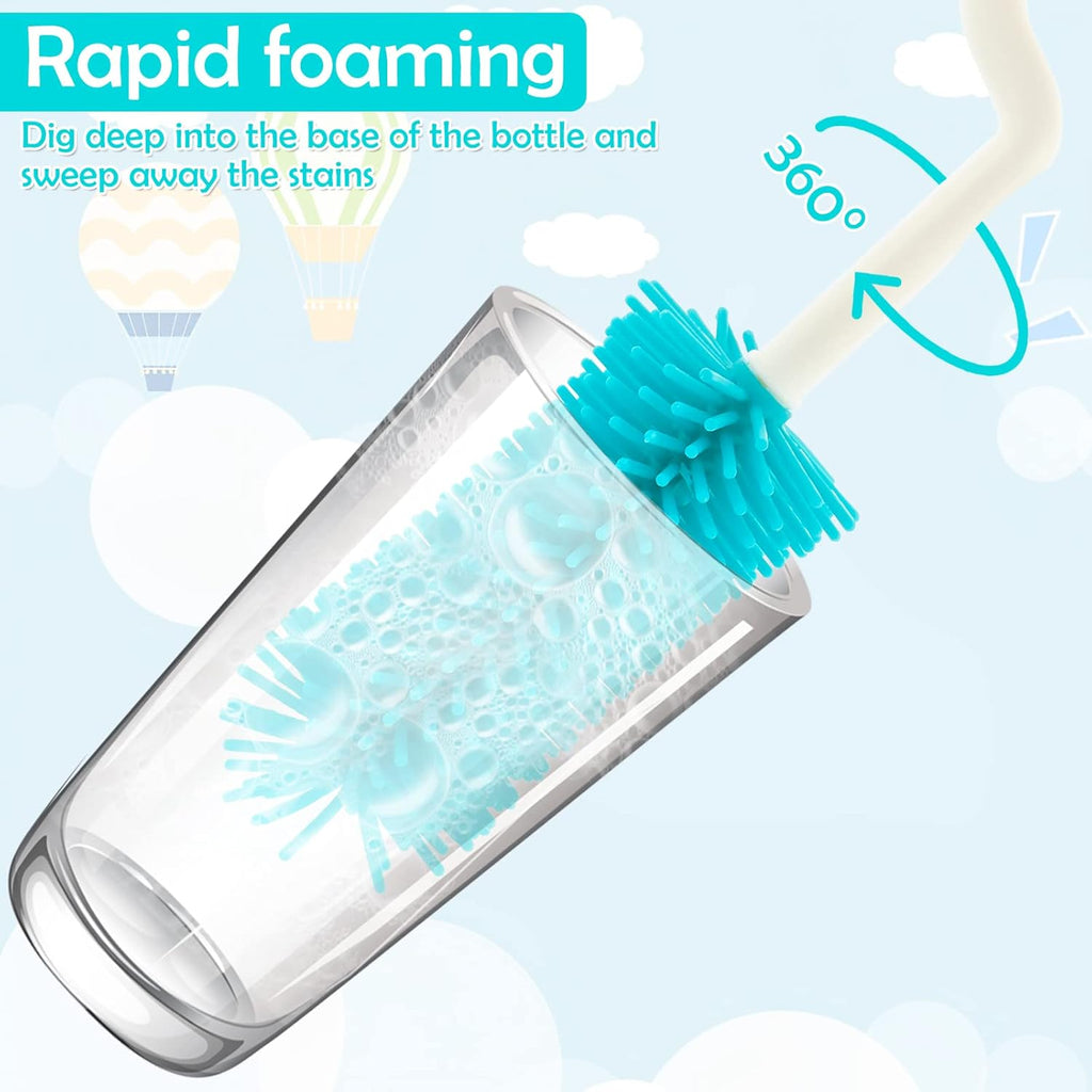 Imported Silicone Rotating Feeder Brush Set with Stand | Bottle, Pacifier & Straw Cleaner