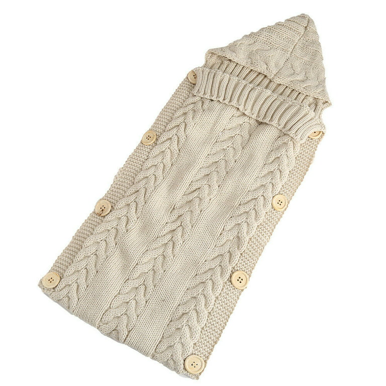 Imported Baby Winter Warm Knit Plush Sleeping Bag With Hood Swaddle Wrap for 0-6 Months