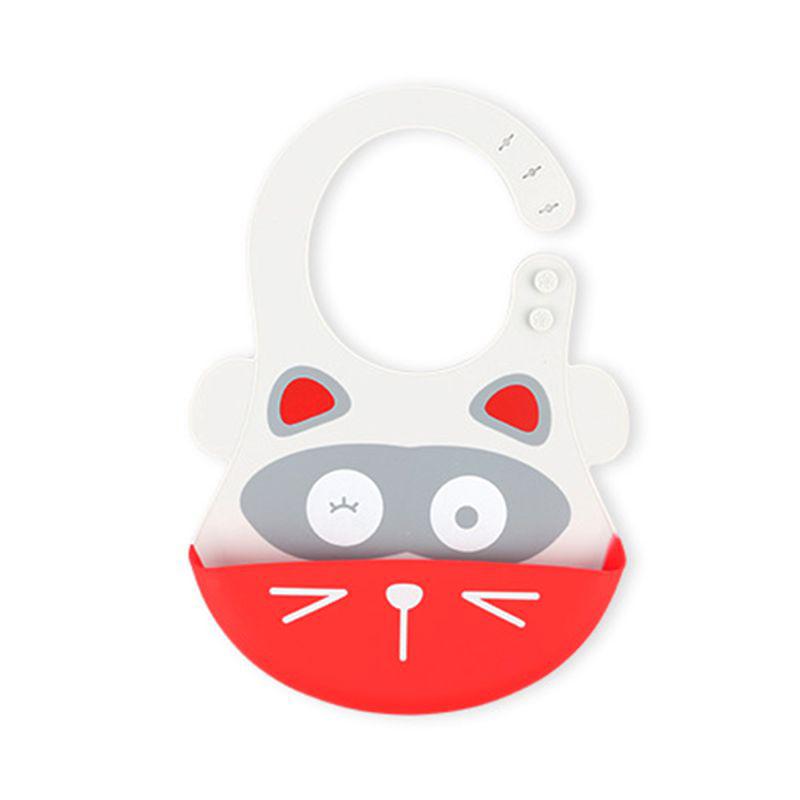Baby Silicon Waterproof Bib Cartoon Design Teething Bibs With Food Catcher Bowl