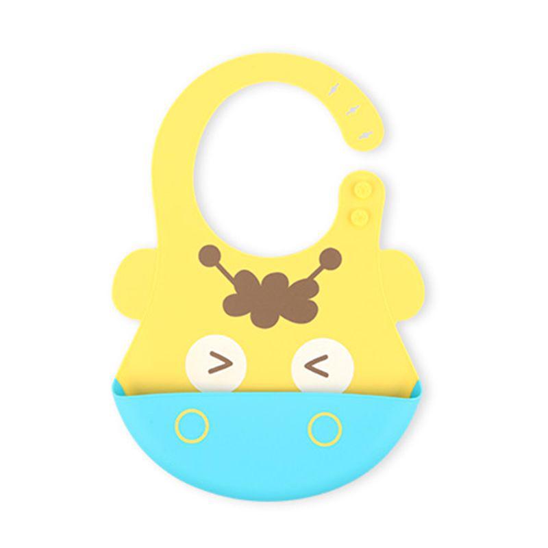 Baby Silicon Waterproof Bib Cartoon Design Teething Bibs With Food Catcher Bowl